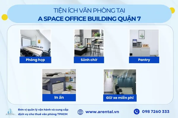 Các tiện ích đa dạng tại tòa nhà A Space Office quận 7 mà khách hàng nhận được khi thuê văn phòng trọn gói.
