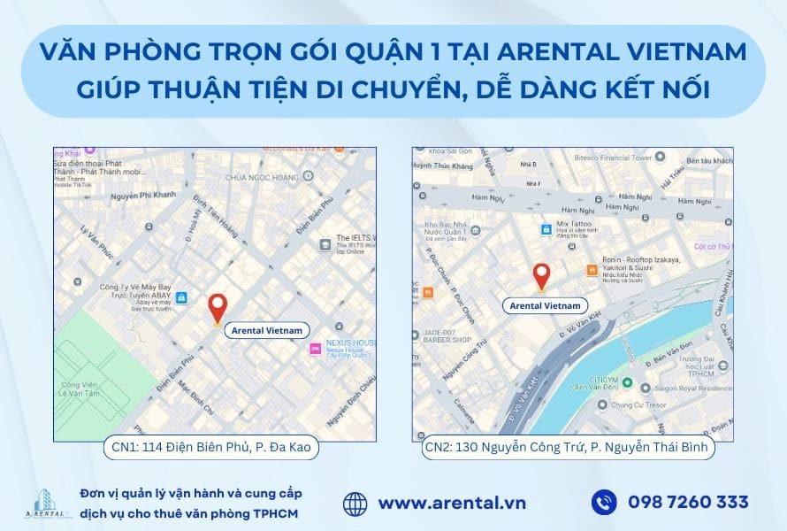 Địa điểm tọa lạc của 2 tòa nhà cung cấp dịch vụ cho thuê văn phòng trọn gói Quận 1.