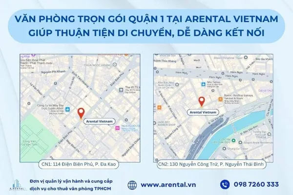 Dịch vụ cho thuê văn phòng trọn gói Quận 1 cung cấp tại 2 chi nhánh. Địa điểm tọa lạc của 2 tòa nhà cung cấp dịch vụ cho thuê văn phòng trọn gói Quận 1.