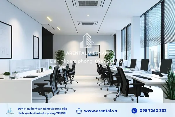 Sự kết hợp hài hòa giữa ánh sáng tự nhiên, màu sắc chủ đạo và các thiết bị văn phòng