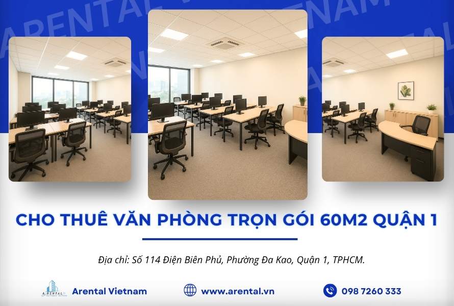 Cho thuê văn phòng trọn gói 60m2 Quận 1