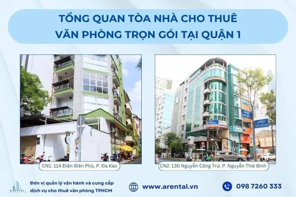 Hình ảnh 2 tòa nhà cho thuê văn phòng trọn gói tại Quận 1 của Arental Vietnam Tổng quan 2 tòa nhà cho thuê văn phòng trọn gói ở Quận 1 - Arental Vietnam.