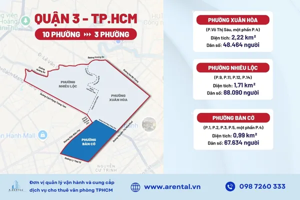 Bản đồ hành chính các phường Quận 3 sau sáp nhập.