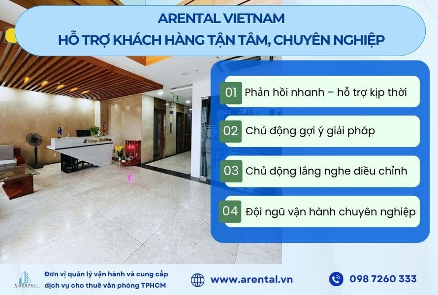 Arental Vietnam hỗ trợ khách hàng một cách chuyên nghiệp trong suốt quá trình thuê văn phòng.