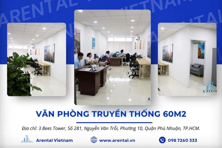 Arental Vietnam cho thuê văn phòng truyền thống 60m2 quận Phú Nhuận.