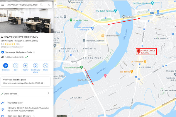 Vị trí tòa nhà A Space được hiển thị trên Google