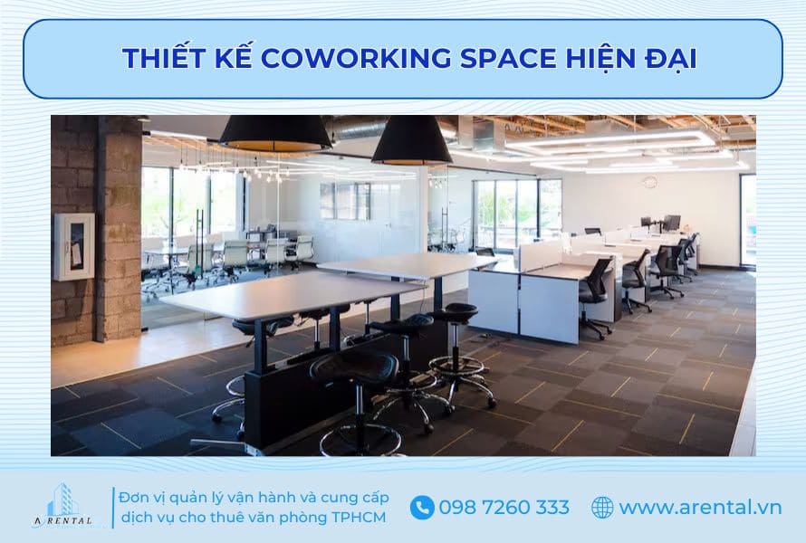 Văn phòng coworking space được thiết kê theo phong cách hiện đại, sang trọng.