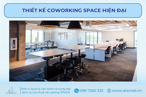 Văn phòng coworking space được thiết kê theo phong cách hiện đại, sang trọng.