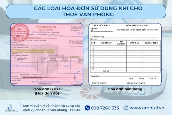 Hình ảnh ví dụ về hóa đơn GTGT và hóa đơn bán hàng sử dụng khi cho thuê văn phòng.